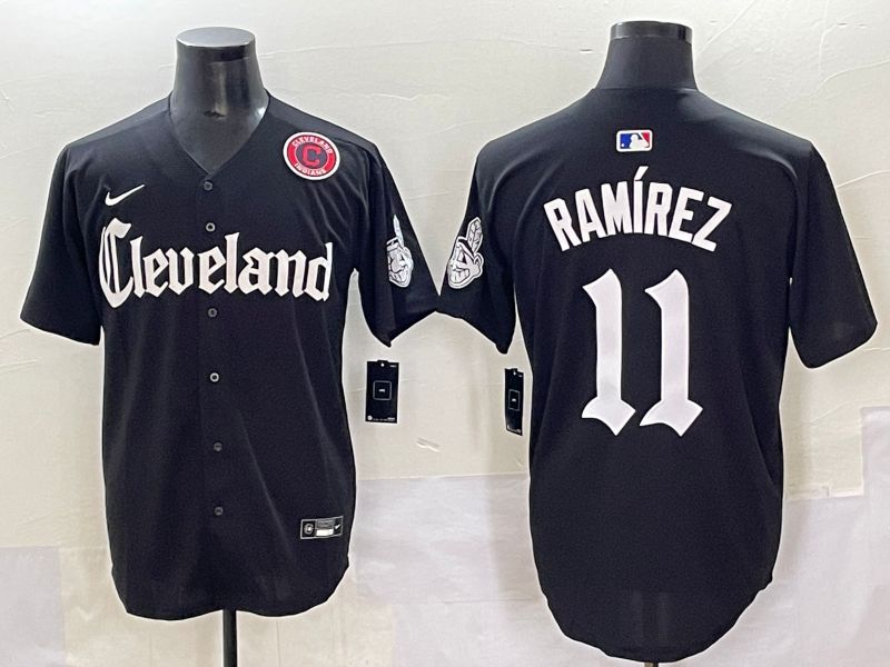 Men 2025 Cleveland Indians #11 Ramirez Black Five generations Joint Name Nike MLB Jersey style 11